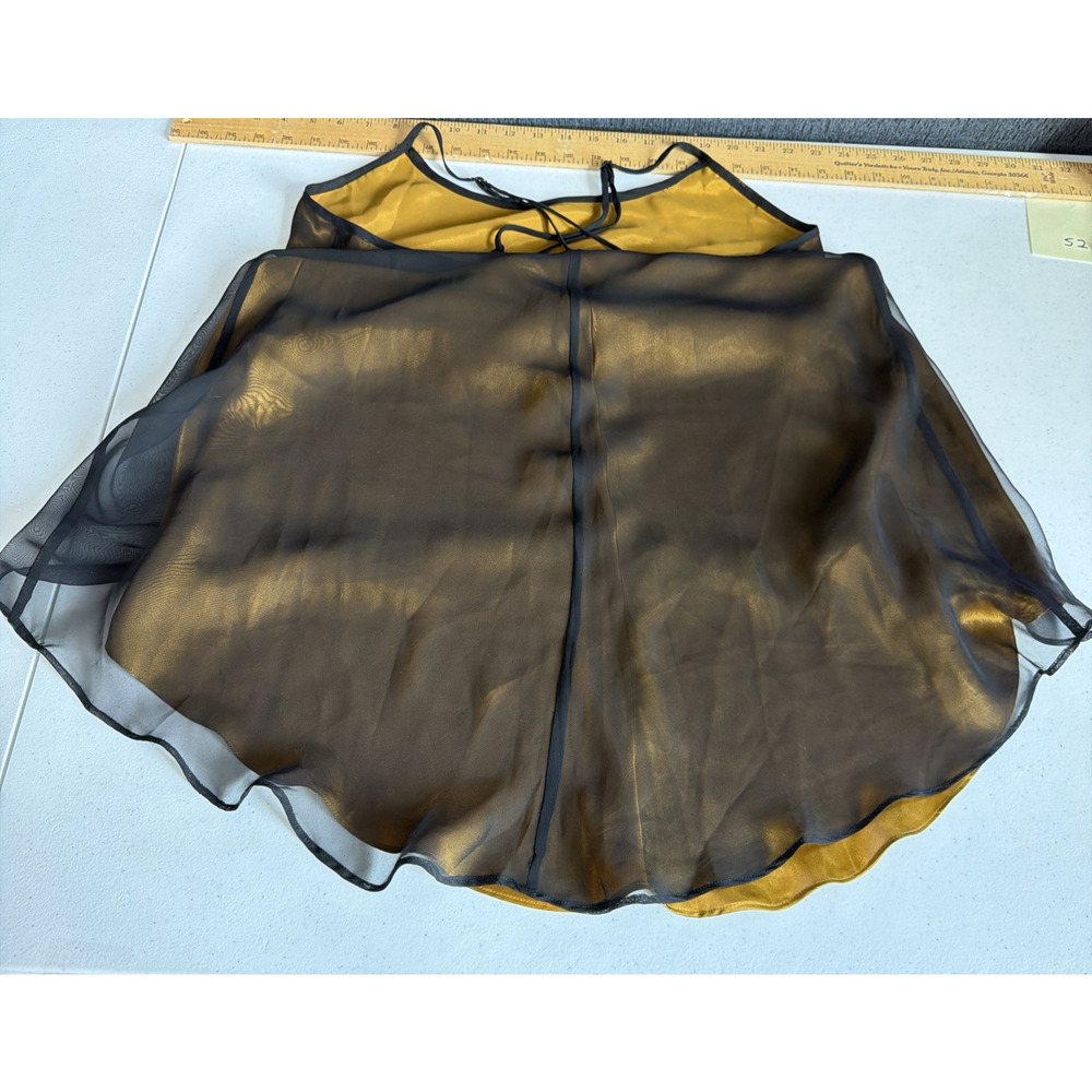 Vintage Victorias Secret Mustard Slip Dress Black Sheer large festival victorian - Picture 8 of 14